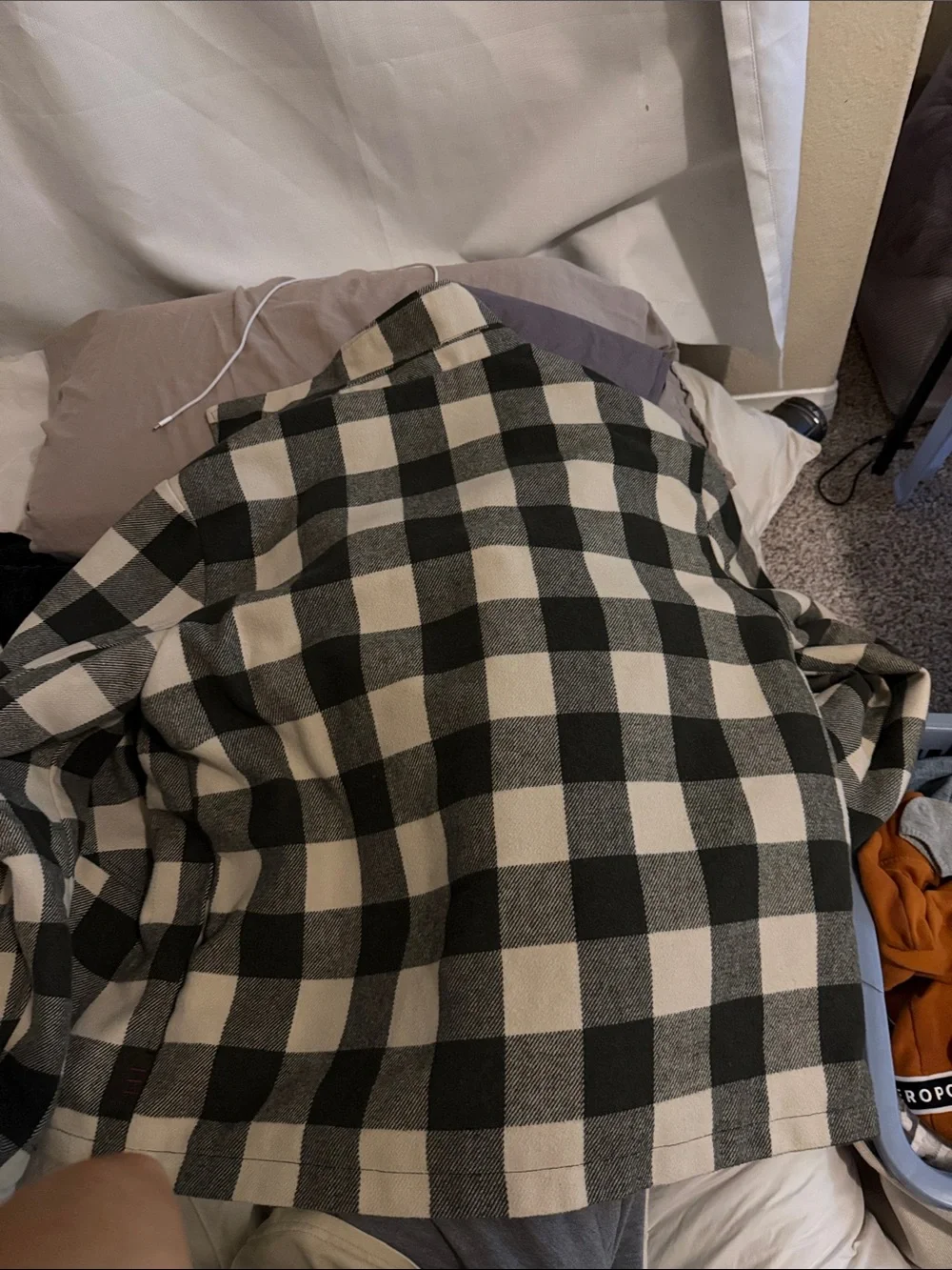 BDG Black and Cream Plaid Quilted Field Shirt Jacket